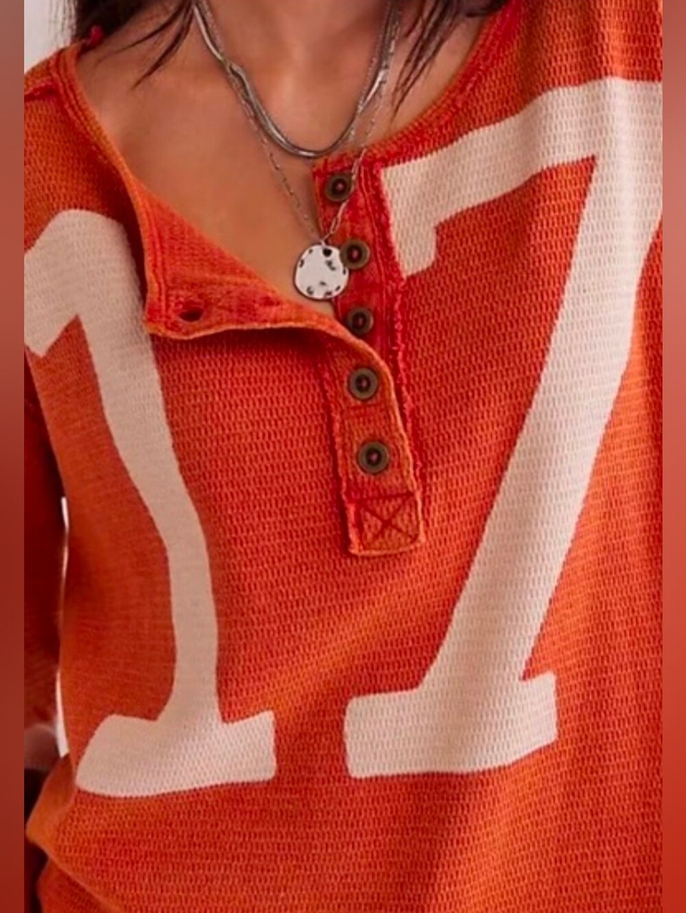 Free People Charlie Long Sleeve Graphic Tee  Orange Loose  Medium NWT *Soldout* - Picture 4 of 6
